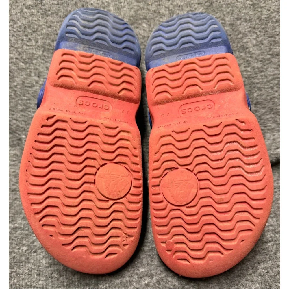 Crocs Kids Classic Clogs Red Blue Two Tone J3 Slip On Water Shoes